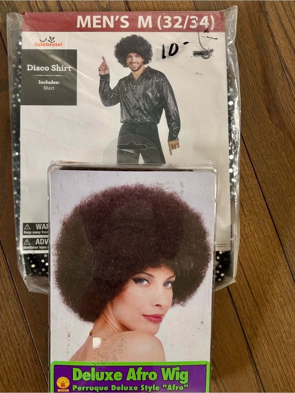 New Men's Disco Shirt Medium & Deluxe Afro Wig Set